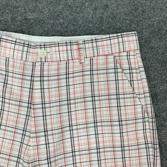 Greg Norman Golf Short Mens 34 White Plaid Flat Front Cotton Blend Travel Chino - Picture 4 of 10